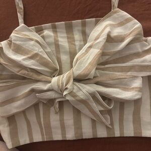 J.O.A. Beige and White Striped Crop Top